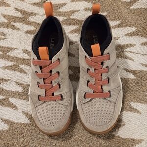 LL Bean Beige Hiking Sneakers with Orange Accents